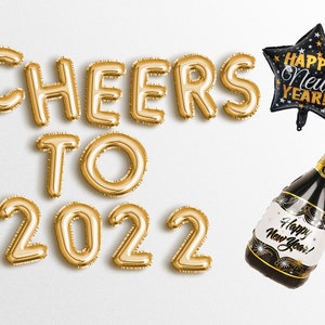 Venta cibernética Feliz 2022 carta globos banner Hola 2022 banners nochevieja decoraciones fiesta decoraciones oro rosa plata globo Bienvenida 2022 props