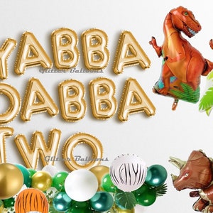 Yabba Dabba Two Balloon Banner Caveman Themed Dinosaur Birthday Party Yabba Dabba 2nd Birthday Party Decorations Party Decor