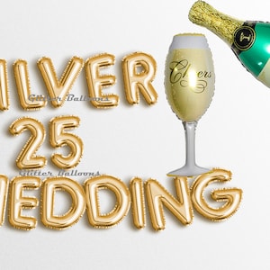 PLATA 25 BODAS banner carta Globos 16 "Oro rosa Plata Boda Aniversario Fiesta Anillo Decoración Ducha nupcial Globo Banners guirnalda