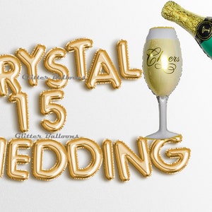 CRYSTAL 15 WEDDING banner carta Globos 16 "Oro rosa 15 Aniversario de boda Anillo de fiesta Decoración Cristal Matrimonio Globo Banners guirnalda