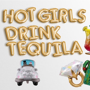 Hot Girls Drink Tequila 16" letter balloons banner Bachelorette Engagement Balloon Bridal Shower Bach Decorations Party Margs Bridal Party