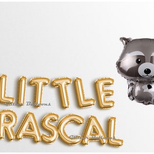 Little RASCAL 16&quot; Letter balloons Banner Rose Gold Silver - Banners First Birthday Baby Shower Stay Curious Garland Woodland decor Racoon