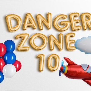 Venta cibernética ZONA DE PELIGRO diez pancarta de avión personalizada globos de letras de 16" globo de cumpleaños cartel de bienvenida de fiesta de cumpleaños de avión de combate piloto 10º