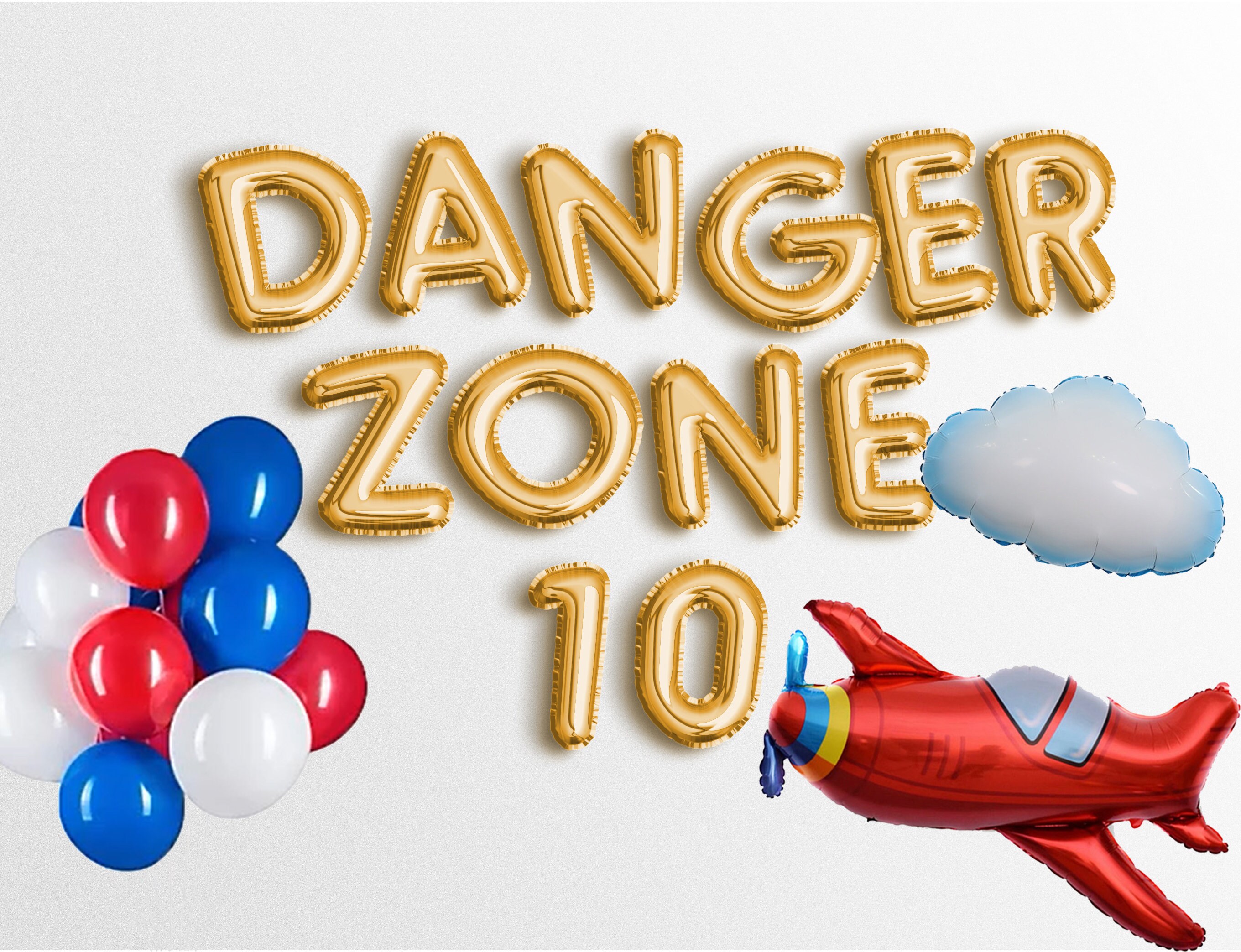 Cyber sale DANGER ZONE ten custom airplane banner  16" letter balloons birthday balloon Fighter Jet Birthday Party Welcome Sign Pilot 10th