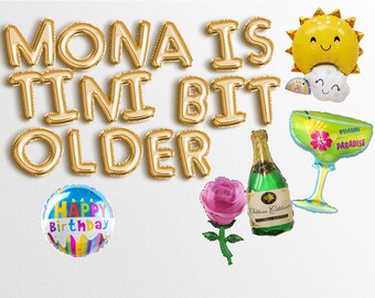Name is Tini Bit Older Balloon Banner Tinis Bikinis Martini Theme Party Garland Bachelorette Party Birthday Bridal Shower Decor 35 30 21 45