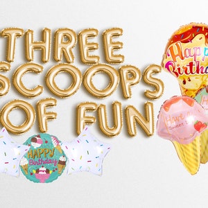 Eis-Geburtstags-Ballon-Banner drei Kugeln des Spaßes 3. Geburtstags-Party-Dekoration Eiscreme benutzerdefinierte Banner Sprinkle Ballons Willkommensschild