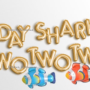 BDAY Shark Birthday Party Decorations Baby Shark Balloons Baby Shark Birthday Party Decor Baby Shark Balloon Banner 1st 2nd Birthday Two Two