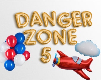 Cyber sale DANGER ZONE five custom airplane banner  16" letter balloons birthday balloon Fighter Jet Birthday Party Welcome Sign Pilot 5th