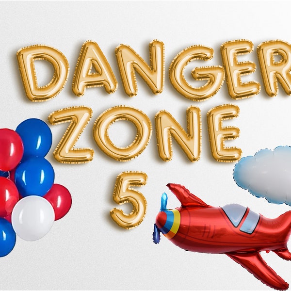 Cyber sale DANGER ZONE five custom airplane banner  16" letter balloons birthday balloon Fighter Jet Birthday Party Welcome Sign Pilot 5th