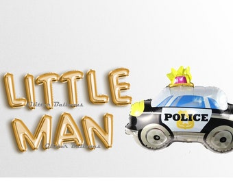 Little MAN 16" Letter balloons Banner Rose Gold Silver - Birthday Banners First Birthday Baby Shower police officer Garland Decor It's A Boy