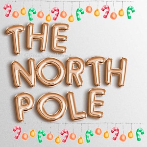 ¡Venta! EL POLO NORTE globos de cartas Banners de Navidad pancartas guirnaldas Feliz Navidad Decoraciones Fiesta Santa Parada Aquí Regocíjate Rosa Oro