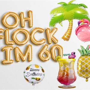 Venta OH FLOCK IM 60 Globos de letras Banner Decoraciones para fiesta de cumpleaños número 60 Mujeres y hombres Soy 1964 1965 Fiesta de cumpleaños Letras Guirnalda