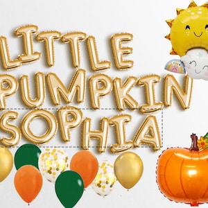 Piccola zucca con palloncini personalizzati con nome di qualsiasi bambino Banner striscioni di compleanno in oro rosa First Baby Shower Photo Prop Garland Decor Boy Girl