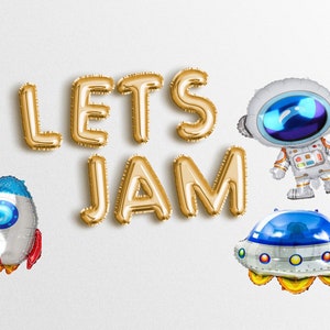 LETS JAM Astronauta 16" Globos de letras Banner Oro rosa Cumpleaños Banners Primer Baby Shower Espacio bday despegar dos lunas Garland Espacio exterior