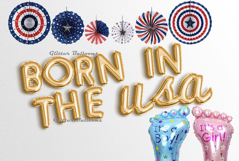 BORN in the USA Letter balloons banner 4th July American Pride Baby Shower Patriotic Birthday Party Memorial Labor Day decor image 1