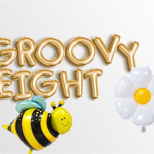 Groovy cumpleaños globo Groovy OCHO cumpleaños 60s cumpleaños flores retro Daisy 8o cumpleaños fiesta decoración Groovy fiesta decoraciones 1960s