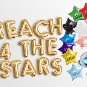 REACH 4 the STARS 4th cuatro cuarto años Astronauta Globos de letras Banner Gold Birthday Banners fiesta espacial Garland Outerspace