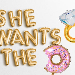 Venta cibernética ELLA QUIERE LA D Globos de letras de boda / Banners divertidos / Banner de despedida de soltera Decoración de compromiso Donut Bachelorette Party garland