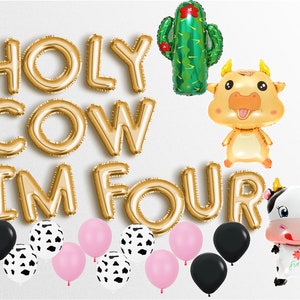 Santa Vaca Soy Cuatro Banner Carta Globos Banner adelante fiesta de rodeo Banner personalizado Tema occidental vaquero vaquera rodeo Letras Globo 4o 4
