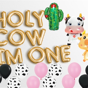 Holy Cow I'm One Banner Carta Globos Banner primera fiesta de rodeo Banner personalizado Tema occidental vaquero rodeo Letras Globo banner