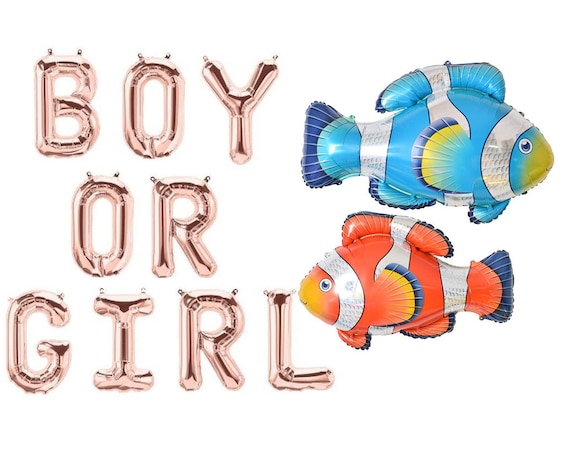 Boy or Girl 16 Letter Balloons Fishing Baby Shower Fish Cake Topper Gender  Reveal Ideas Party Gender Its It's a Boy Girl Rose Gold Silver 