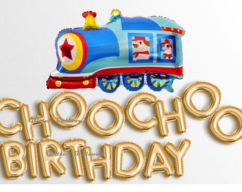 Sale CHOO CHOO BIRTHDAY 16" Letter balloons Banner Rose Gold Silver Birthday Banners First Baby Shower Photo Prop Garland train Decor