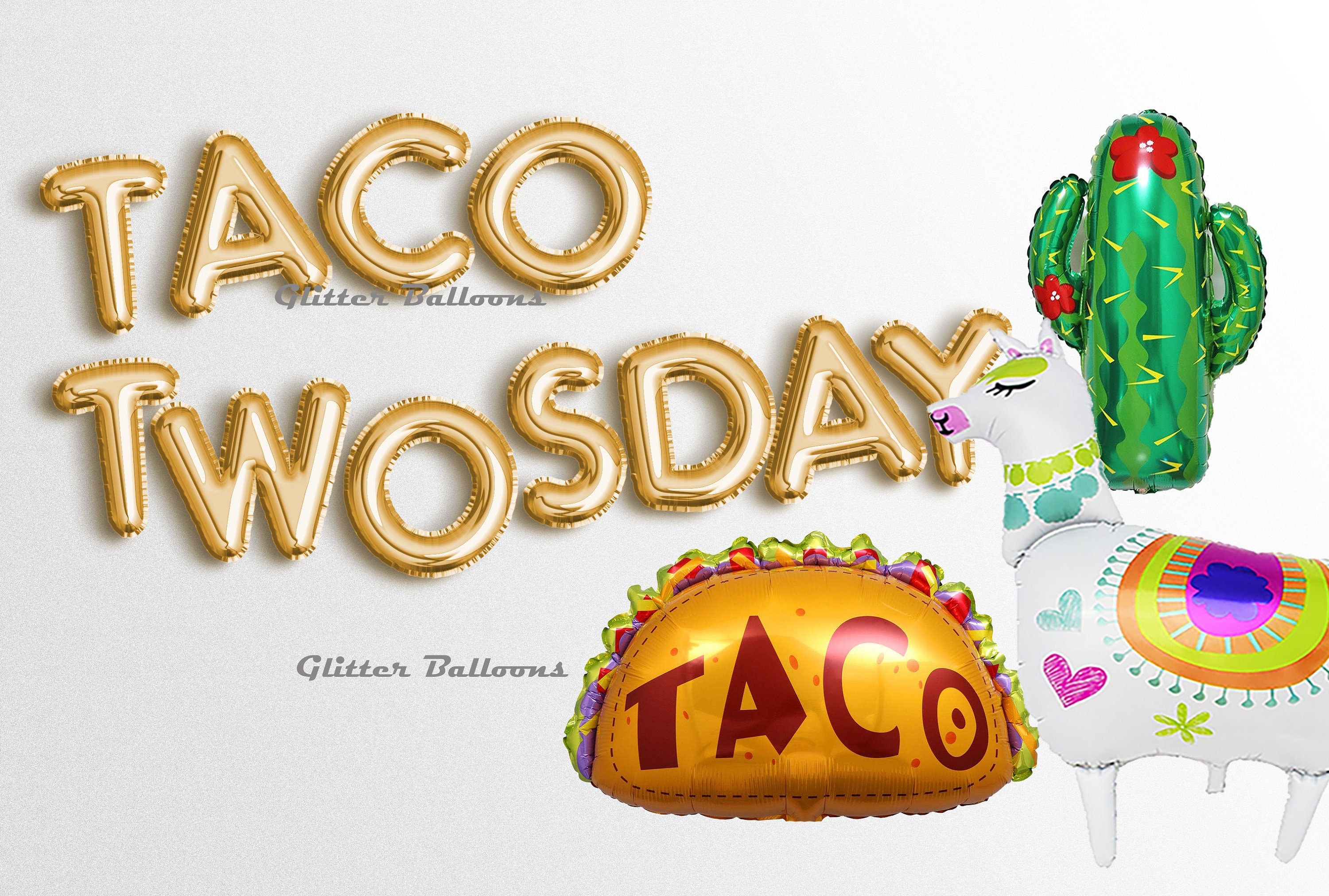TACO TWOS DAY letter Balloon Taco Bout Two Banners Decor Taco Party Decorations Taco Twosday Banner Balloons