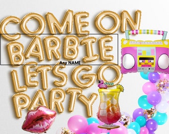 Vamos lá, vamos festejar! Vamos lá, festejar! Vamos lá, Barb! Balões personalizados com o nome! Decorações para despedida de solteira e aniversário! Faixa de balões! Guirlanda para chá de bebê!