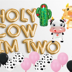 Santa Vaca Soy Dos Banner Carta Globos Banner segunda fiesta de rodeo Banner personalizado Tema occidental vaquero rodeo Letras Globo