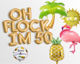 sale OH FLOCK IM 50   Letter Balloons Banner 50th birthday party decorations women and men i'm 1974 1975 birthday party Letters Garland