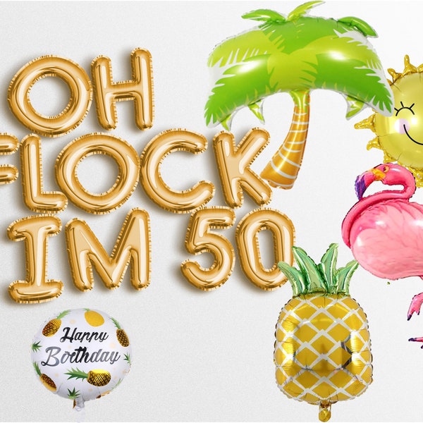 Bannière de 50 ballons avec lettres OH FLOCK IM Décorations de fête d'anniversaire pour les 50 ans, femmes et hommes, 1974, 1975 Guirlande de lettres pour anniversaire
