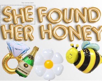 SHE FOUND Her HONEY letter balloons banner Party BAchelorette Decorations Bach garland Name Bridal Shower Mama Mia Blue Disco Bee Honey