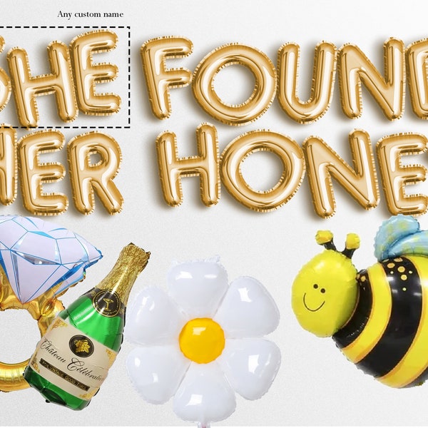 SHE FOUND Her HONEY letter balloons banner Party BAchelorette Decorations Bach garland Name Bridal Shower Mama Mia Blue Disco Bee Honey