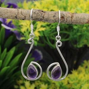 Purple Glass Teardrop Amethyst Earrings, Purple Earring, Sterling Silver Earrings, Natural Stone Earrings, Gemstone Earrings, Dangly Earring