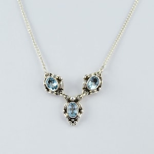 Boho Sterling Silver Blue Topaz Necklace | Handmad Gemstone Pendant | Elegant December Birthstone Jewelry | Silver Blue Set | Gift For Her
