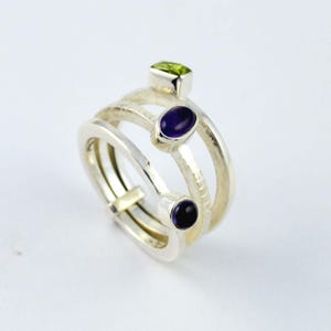 Amethyst Iolite Sterling silver ring, Small Amethyst ring, Birthstone Boho silver Ring, Amethyst jewelry, Sterling silver 925, Stacking ring