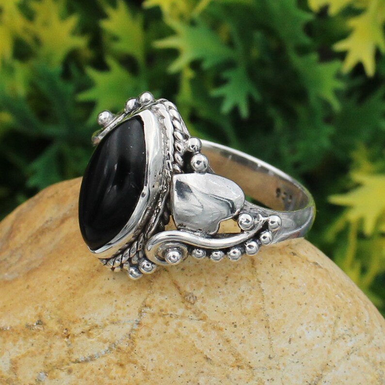 Gift For Father marquise black Onyx Gemstone 925 Solid Silver oxidized men Ring unique collection silver ring for women Gift For Sister