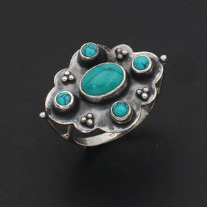 Sterling Silber Türkis Ring, Blätter Ring, Handgemachter Silberring, Vintage Silberring mit natürlichen blauen Türkis, Verlobungsring