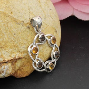 925 Sterling Silver Smoky Citrine Gemstone Pendant, Multi Stone Pendant, Chain Pendant, Bohemian Pendant Citrine Jewelry, Minimalistic