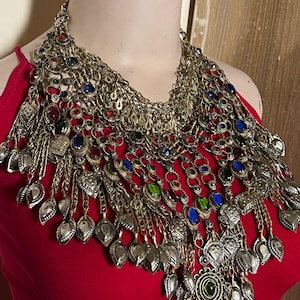 Vintage Afghan Kuchi Choker: Tribal Boho Necklace with Beads