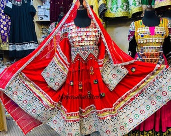 Afghan Kuchi Red Coin Dress: Charma Dozi Embroidered 3-Piece Set