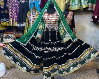 Afghan Kuchi Dress: Green Charma Dozi Embroidered Women's Dress
