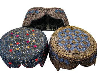 Handmade Embroidered Mirror Cap: Afghan, Sindhi, Balochi Style