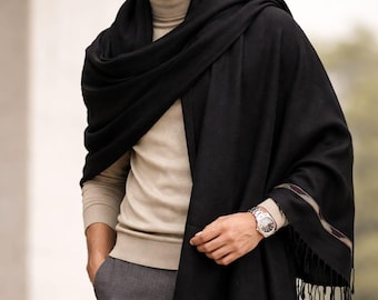 Black Color  Wool Tassol Warm Shawl For Men Patu Shawl: Traditional Winter Shawls