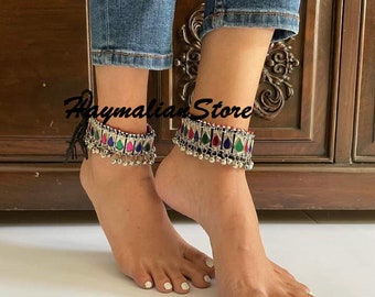 Nice-quality-design-tribal-Afghan-Kuchi-silvered-metal-anklet