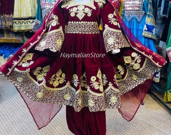 Afghan Kuchi Dress: Three-Piece Satin Mirror Dress