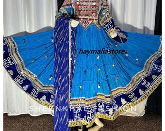 Afghan Kuchi Coin Dress: Blue Charma Dozi Embroidered 3-Piece Set