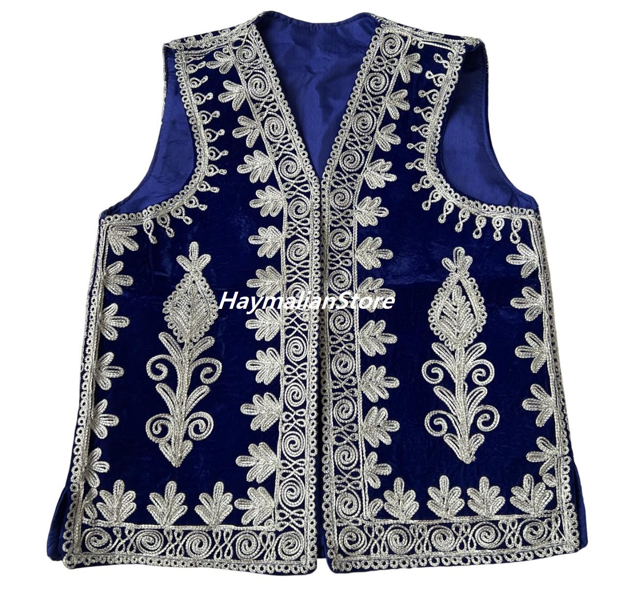 Afghan Men's Velvet Vest: Traditional Silver Braided Embroidery - Etsy