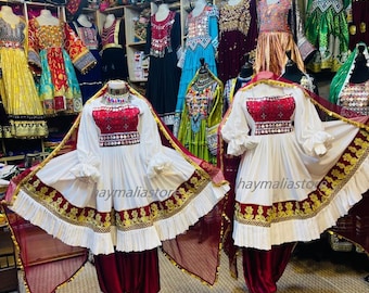 Embroidered Afghan Kuchi Dress: Multi-Color Charma Dozi Work