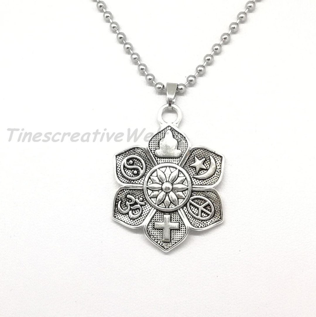 Ball Chain Stainless Steel Lotus Flower Yoga OM Buddha Cross Yin Yang